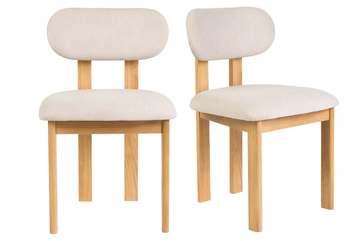 Chaises en tissu effet velours texturé beige et bois clair frêne (lot de 2) NORMI