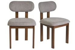 Chaises en tissu effet velours texturé gris et bois foncé noyer (lot de 2) NORMI