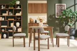 Chaises en tissu effet velours texturé gris et bois foncé noyer (lot de 2) NORMI