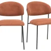 Chaises en tissu effet velours texturé terre brûlée et métal noir (lot de 2) BENTA