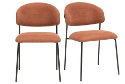 Chaises en tissu effet velours texturé terre brûlée et métal noir (lot de 2) BENTA