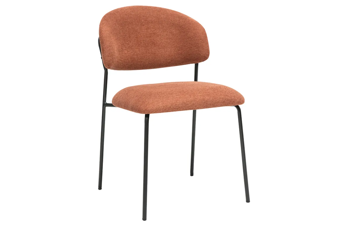 Chaises en tissu effet velours texturé terre brûlée et métal noir (lot de 2) BENTA