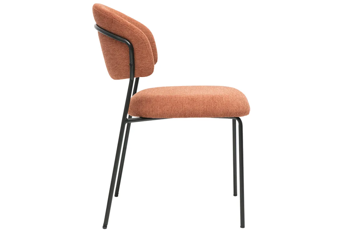 Chaises en tissu effet velours texturé terre brûlée et métal noir (lot de 2) BENTA