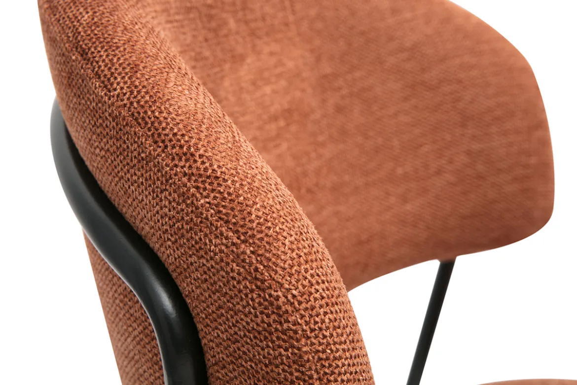 Chaises en tissu effet velours texturé terre brûlée et métal noir (lot de 2) BENTA