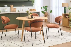 Chaises en tissu effet velours texturé terre brûlée et métal noir (lot de 2) BENTA
