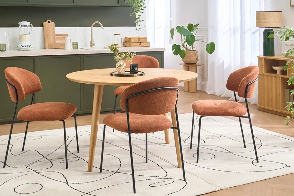 Chaises en tissu effet velours texturé terre brûlée et métal noir (lot de 2) BENTA