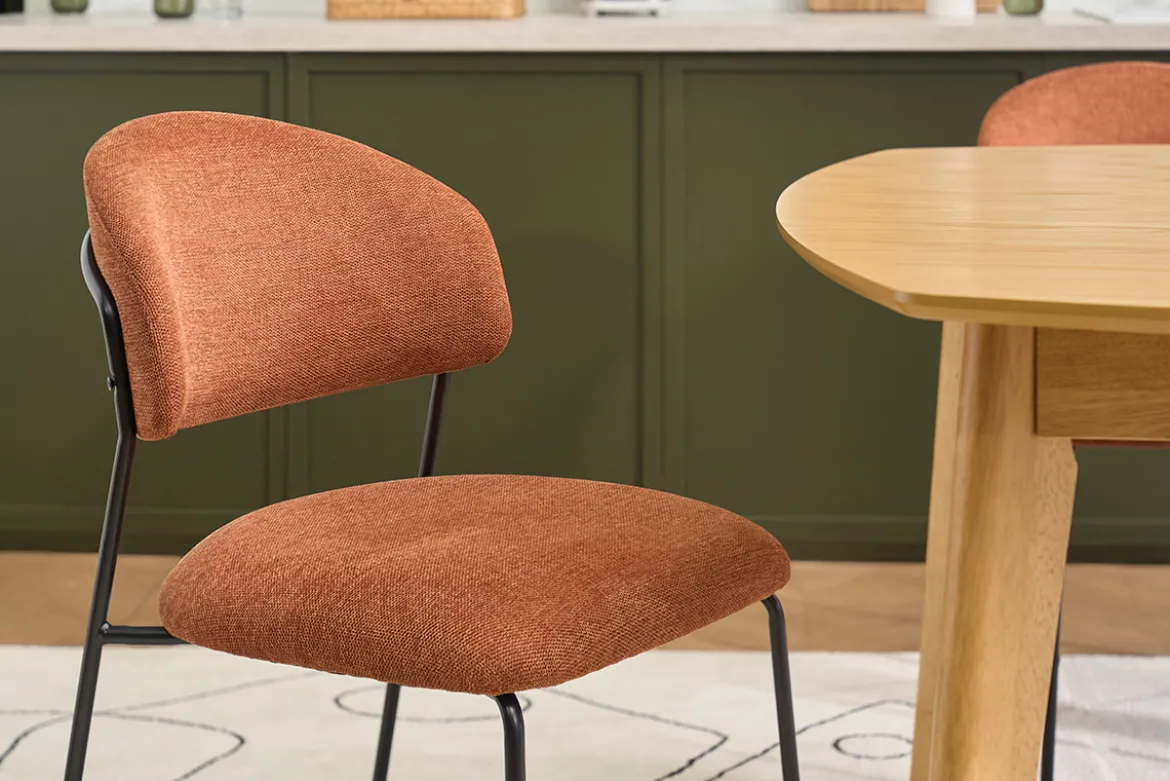 Chaises en tissu effet velours texturé terre brûlée et métal noir (lot de 2) BENTA