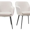 Chaises en tissu effet velours texturé beige et métal noir (lot de 2) AMIKA