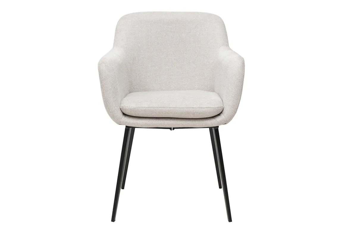 Chaises en tissu effet velours texturé beige et métal noir (lot de 2) AMIKA