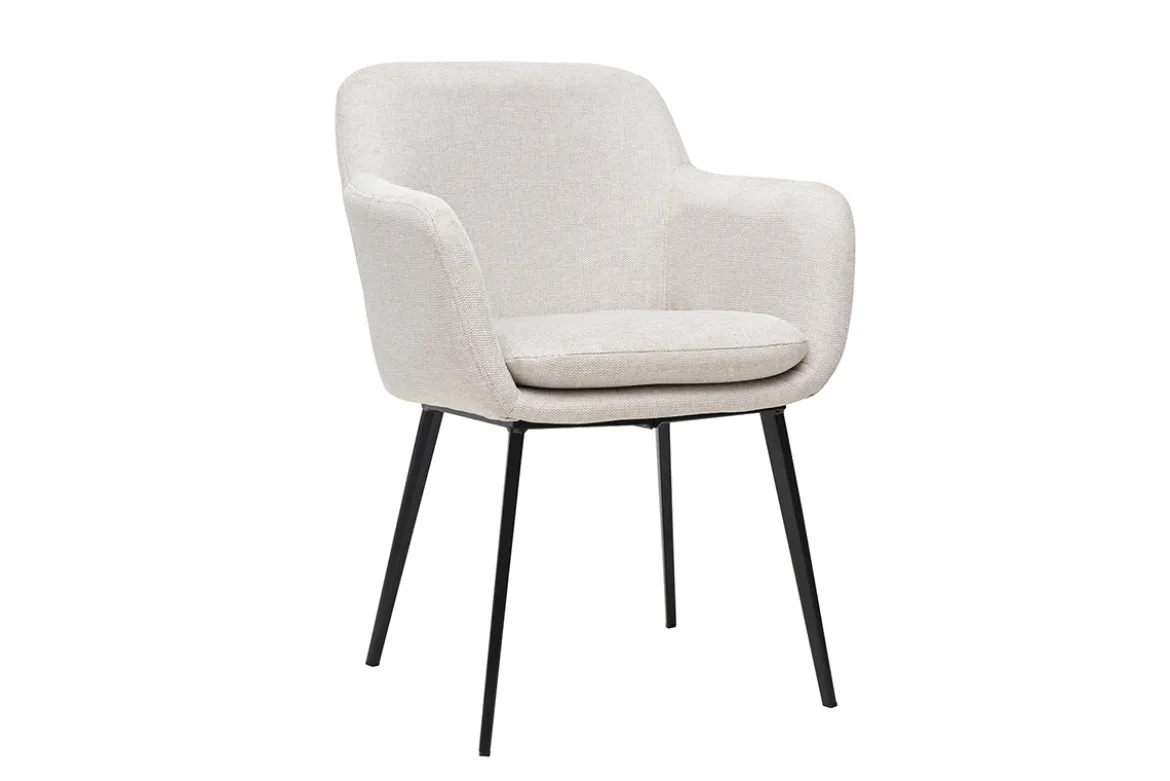 Chaises en tissu effet velours texturé beige et métal noir (lot de 2) AMIKA