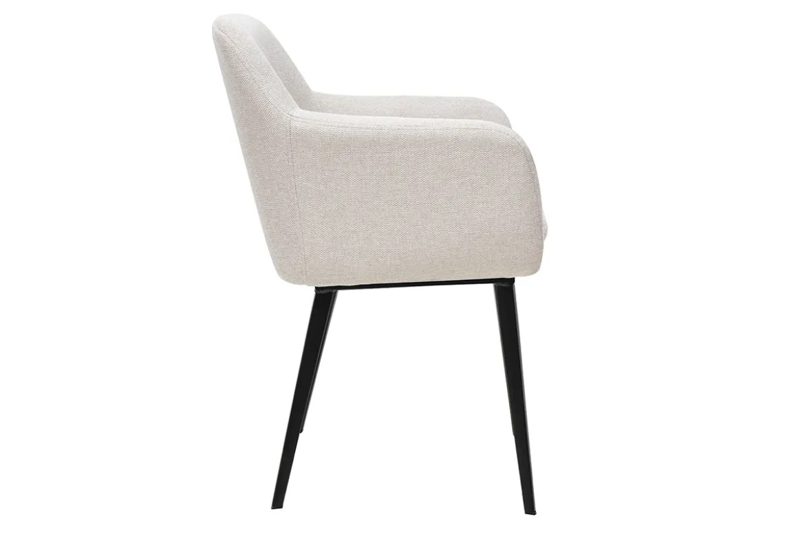 Chaises en tissu effet velours texturé beige et métal noir (lot de 2) AMIKA