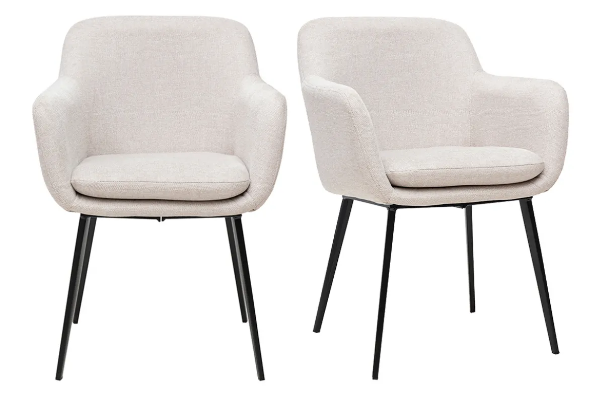 Chaises en tissu effet velours texturé beige et métal noir (lot de 2) AMIKA
