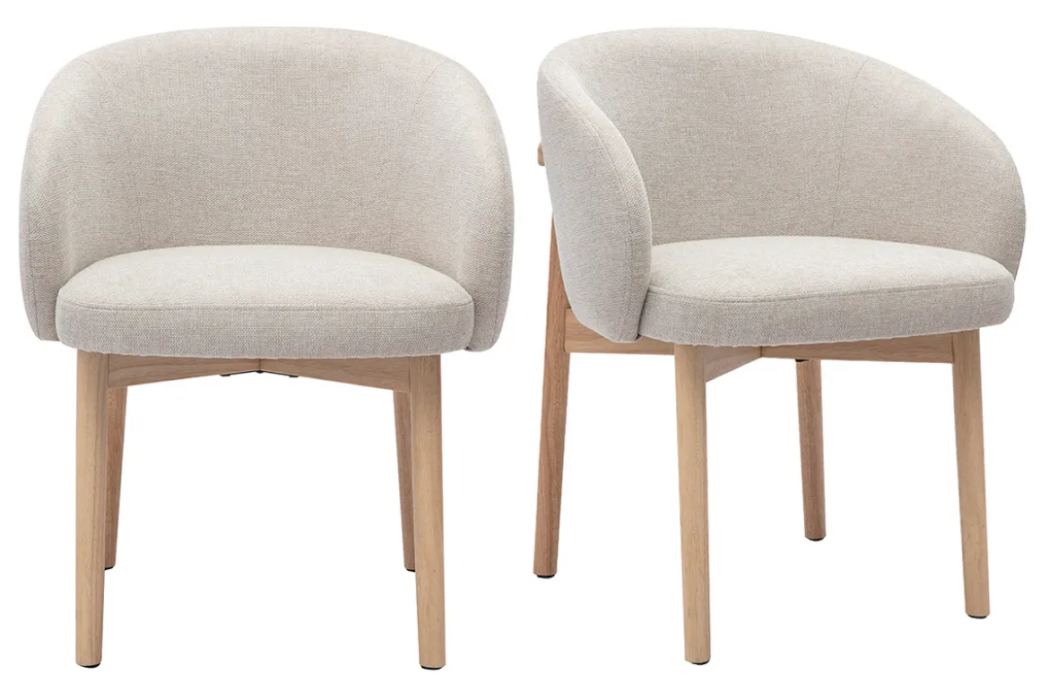 Chaises en tissu effet velours texturé beige et bois clair (lot de 2) TORVI
