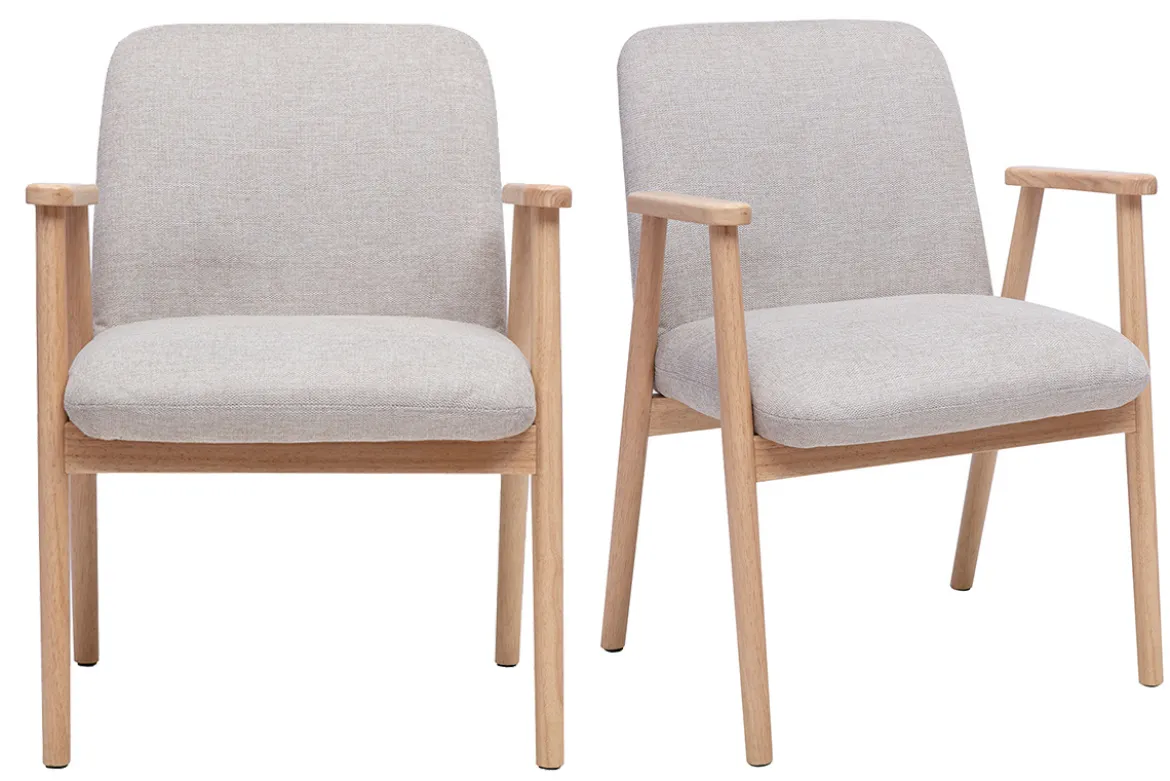 Chaises en tissu effet velours texturé beige et bois clair (lot de 2) KITTY
