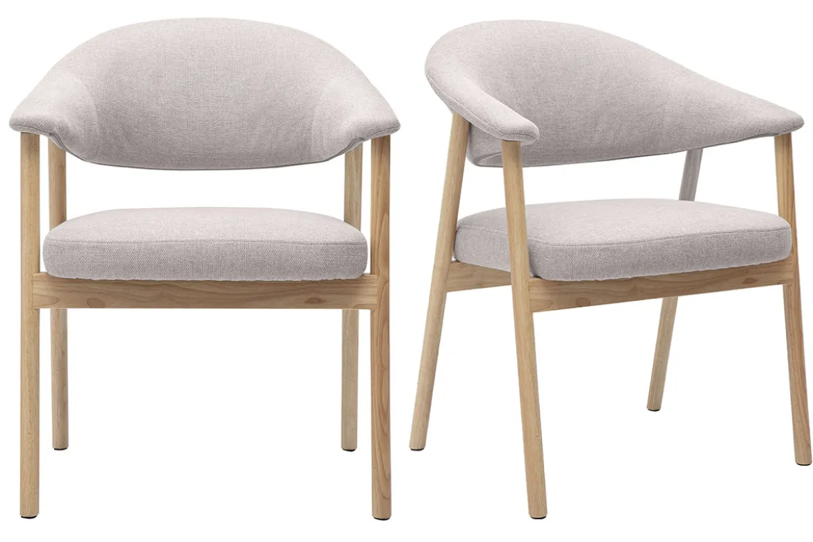 Chaises en tissu effet velours texturé beige et bois clair (lot de 2) GIULIA