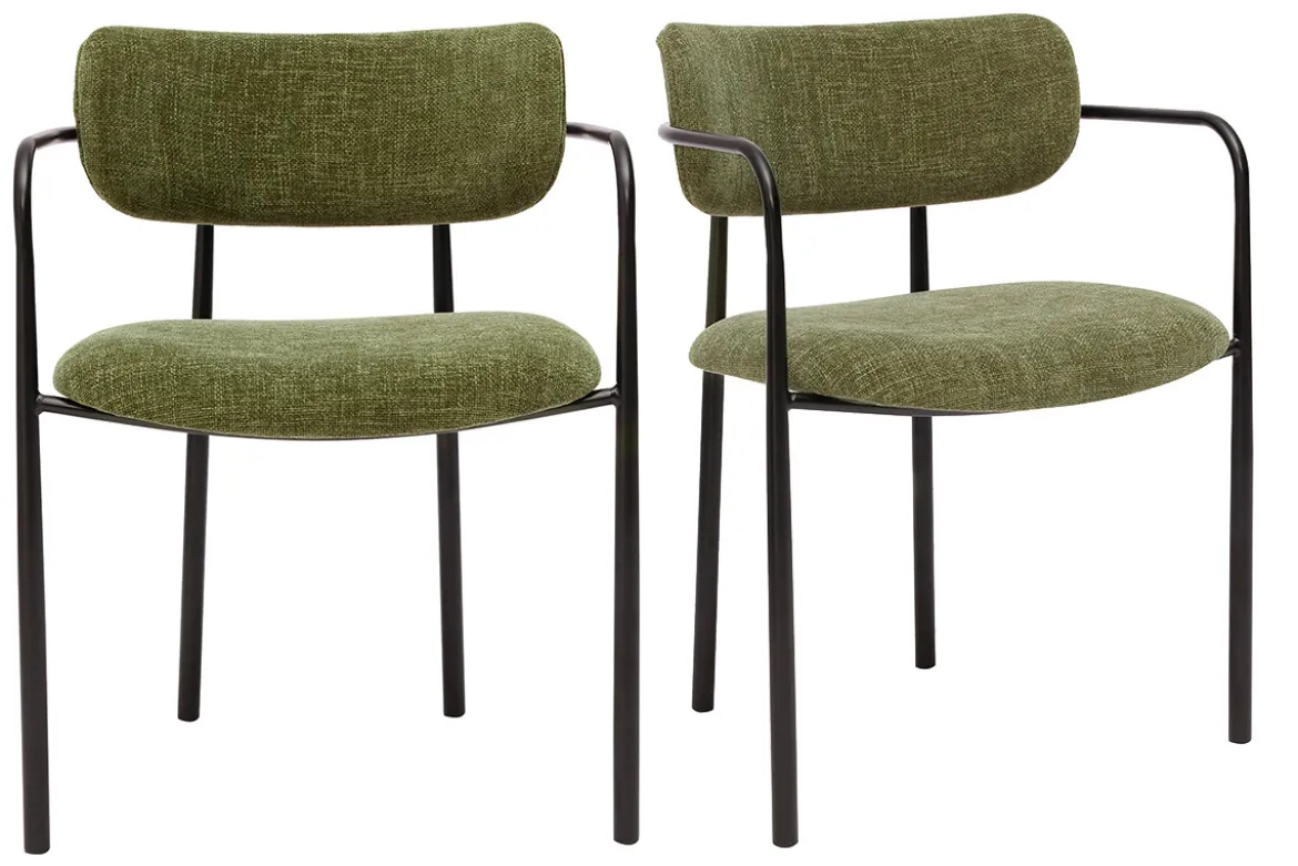 Chaises en tissu effet velours texturé vert kaki et métal noir (lot de 2) SWIFT