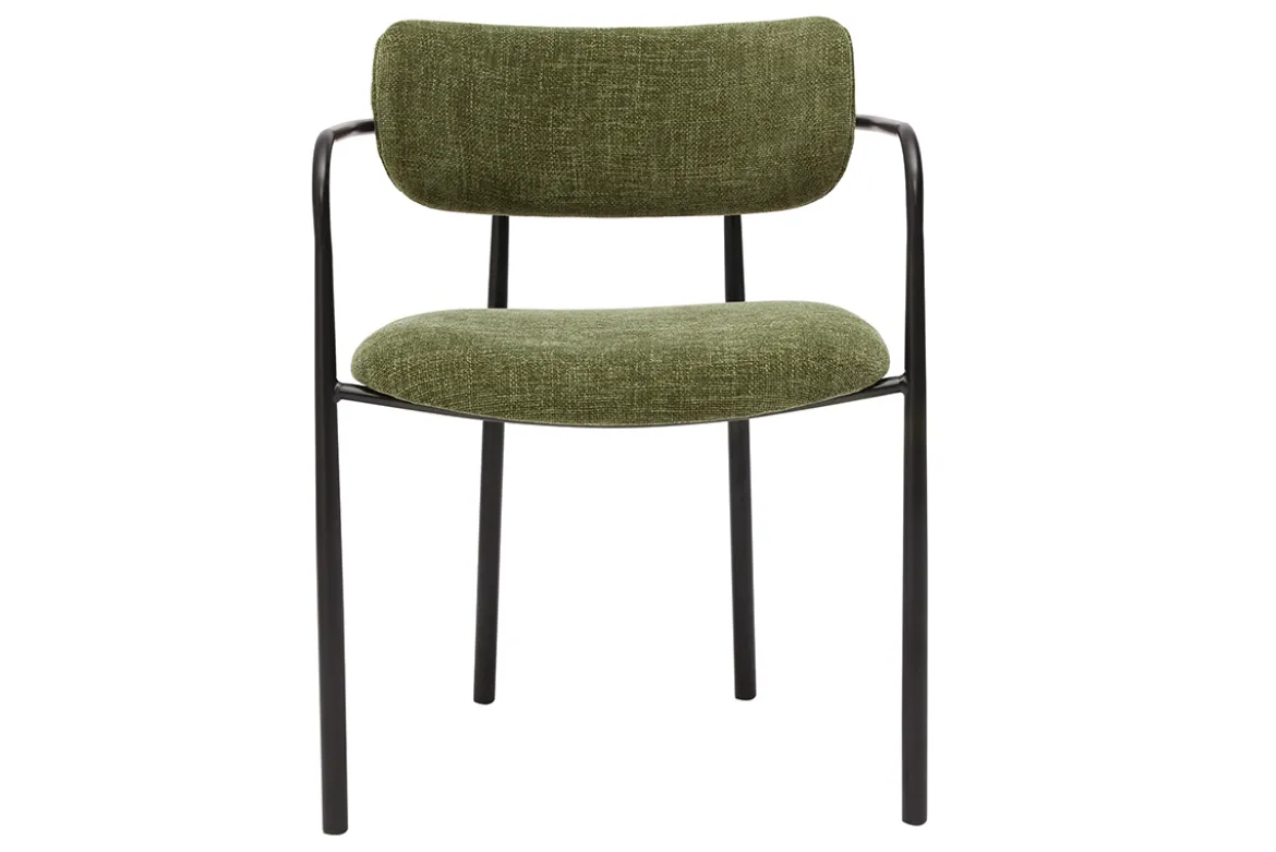 Chaises en tissu effet velours texturé vert kaki et métal noir (lot de 2) SWIFT