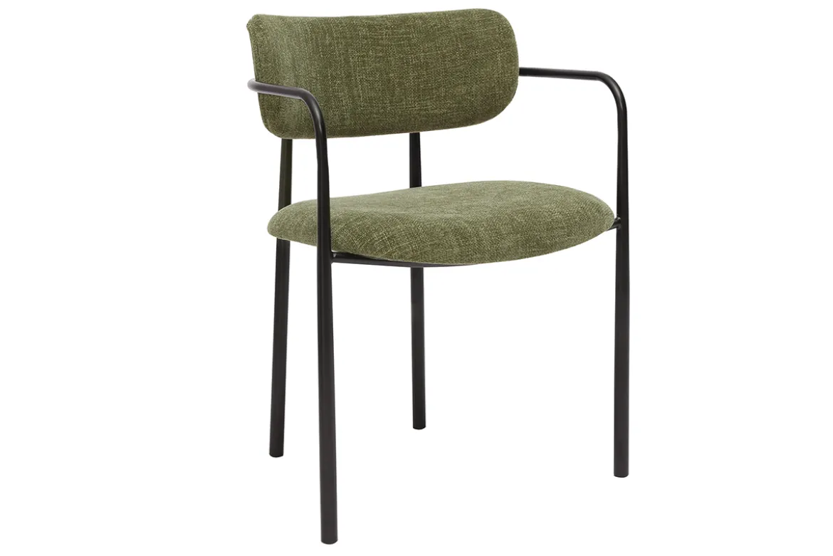 Chaises en tissu effet velours texturé vert kaki et métal noir (lot de 2) SWIFT