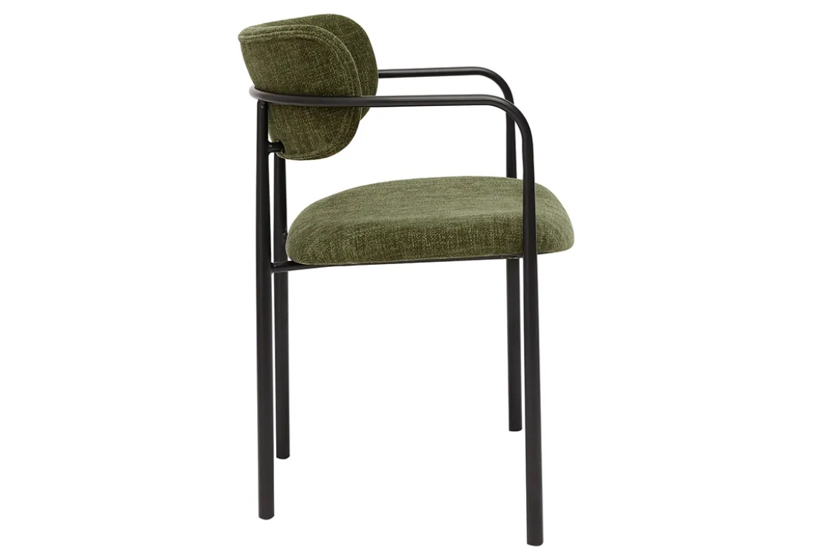 Chaises en tissu effet velours texturé vert kaki et métal noir (lot de 2) SWIFT
