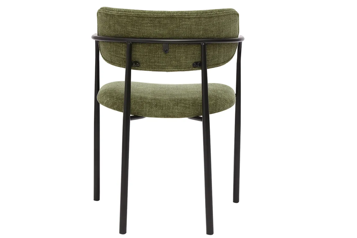 Chaises en tissu effet velours texturé vert kaki et métal noir (lot de 2) SWIFT