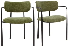 Chaises en tissu effet velours texturé vert kaki et métal noir (lot de 2) SWIFT