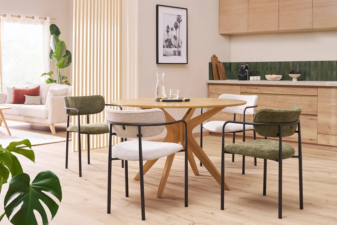 Chaises en tissu effet velours texturé vert kaki et métal noir (lot de 2) SWIFT