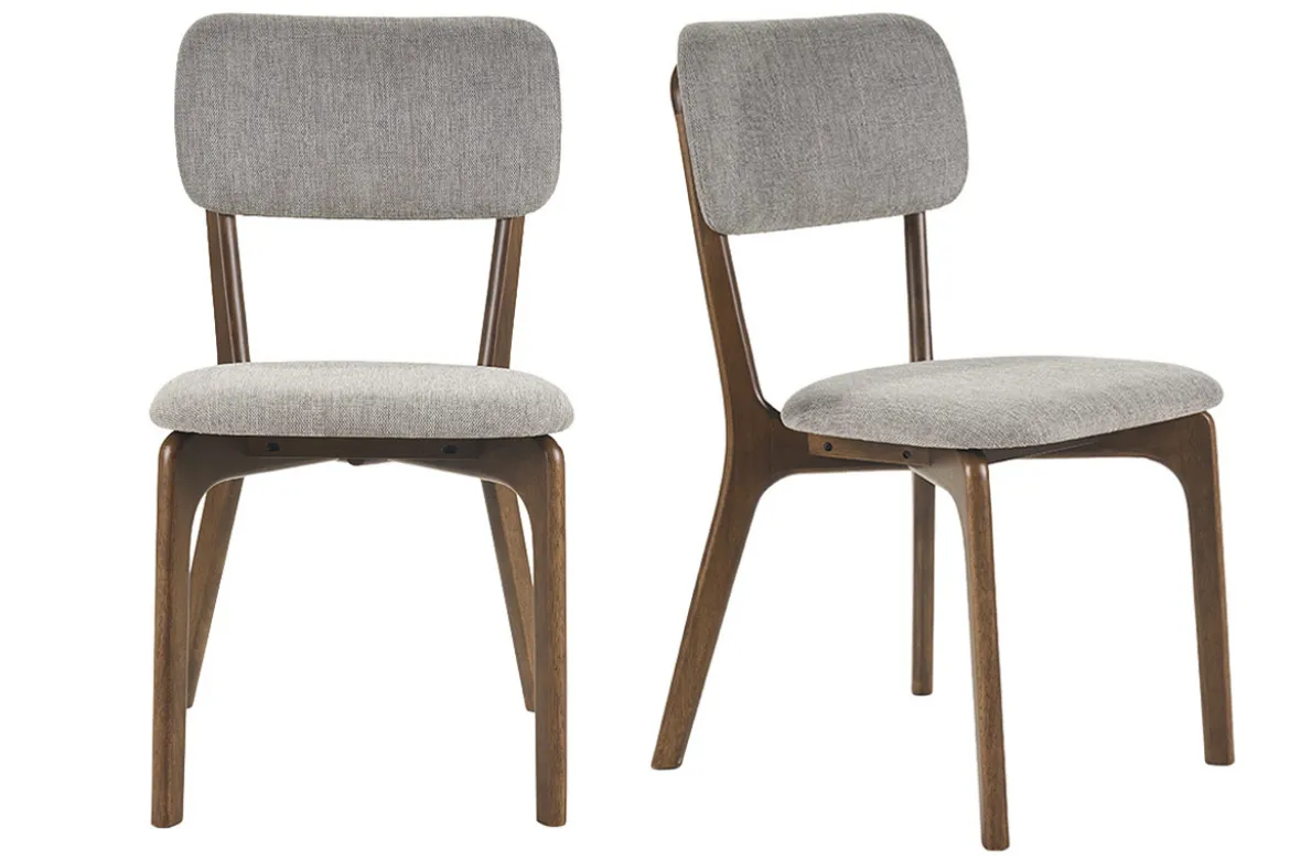 Chaises en tissu effet velours texturé gris et bois foncé (lot de 2) JOCA