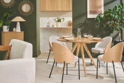 Chaises en tissu effet velours texturé beige, bois clair et métal (lot de 2) TUCSON