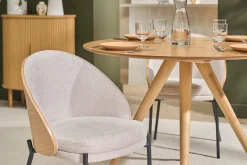Chaises en tissu effet velours texturé beige, bois clair et métal (lot de 2) TUCSON