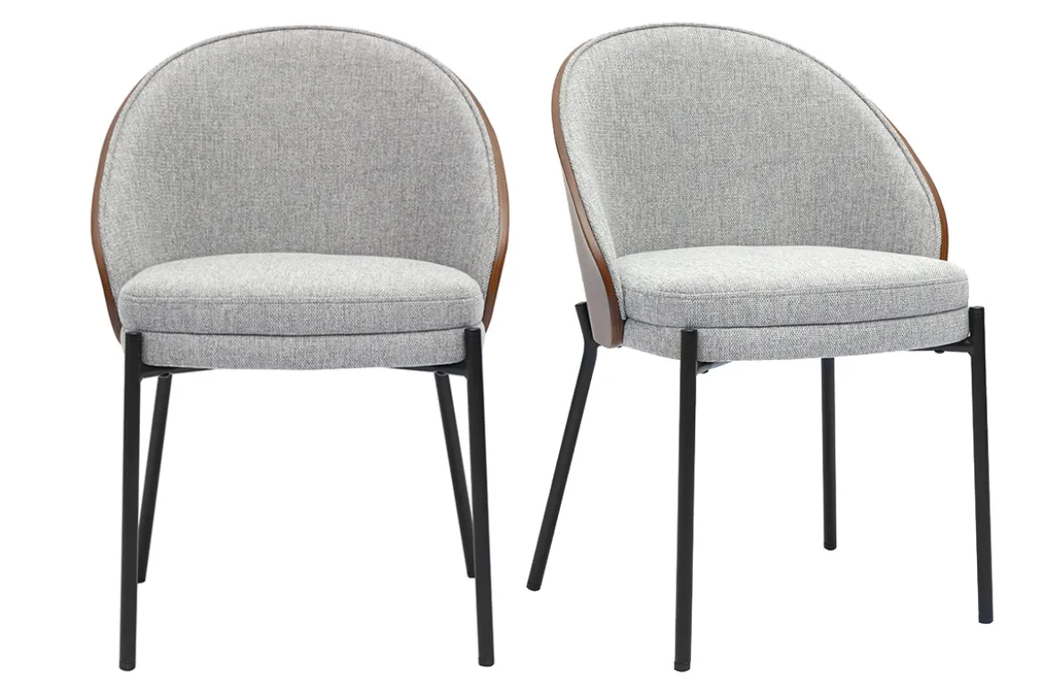Chaises en tissu effet velours texturé gris, bois foncé et métal (lot de 2) TUCSON
