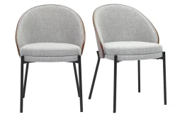 Chaises en tissu effet velours texturé gris, bois foncé et métal (lot de 2) TUCSON