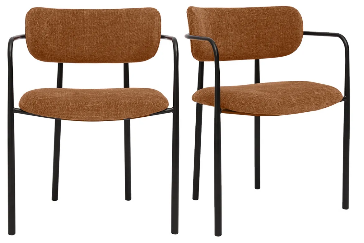 Chaises en tissu effet velours texturé terre brûlée et métal noir (lot de 2) SWIFT