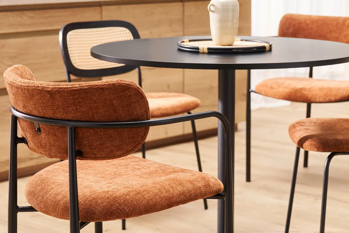 Chaises en tissu effet velours texturé terre brûlée et métal noir (lot de 2) SWIFT