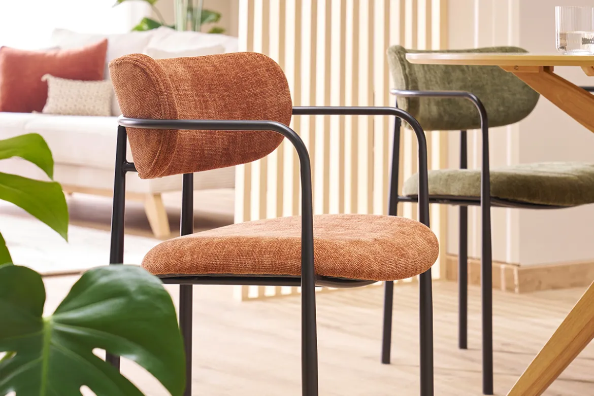 Chaises en tissu effet velours texturé terre brûlée et métal noir (lot de 2) SWIFT