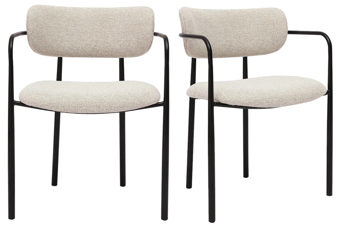 Chaises en tissu texturé beige et métal noir (lot de 2) SWIFT
