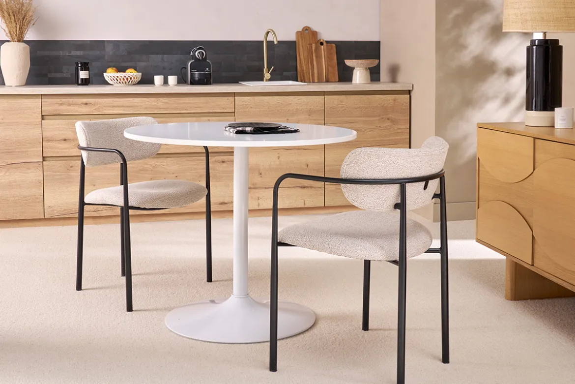 Chaises en tissu texturé beige et métal noir (lot de 2) SWIFT