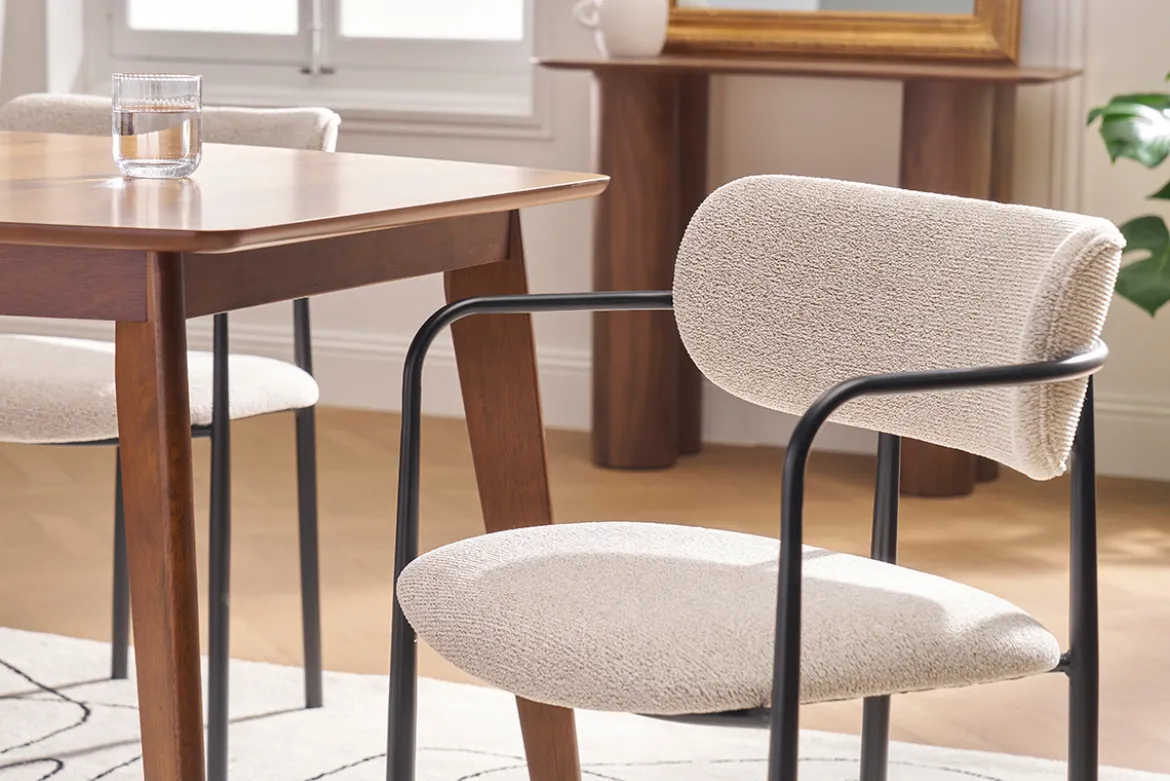 Chaises en tissu texturé beige et métal noir (lot de 2) SWIFT