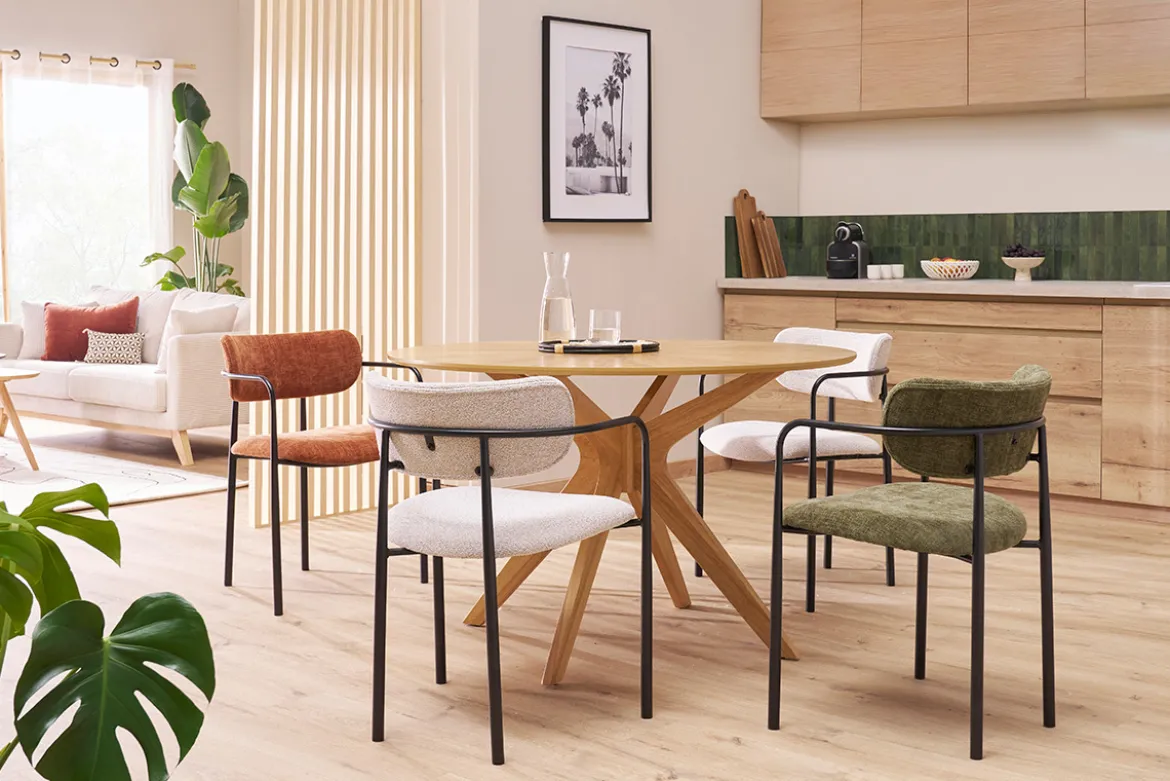 Chaises en tissu texturé beige et métal noir (lot de 2) SWIFT