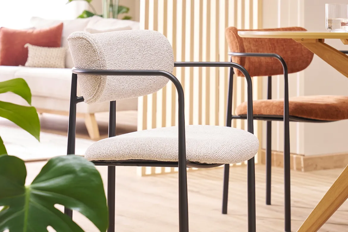 Chaises en tissu texturé beige et métal noir (lot de 2) SWIFT