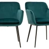 Chaises en tissu velours bleu pétrole et métal noir (lot de 2) AMIKA