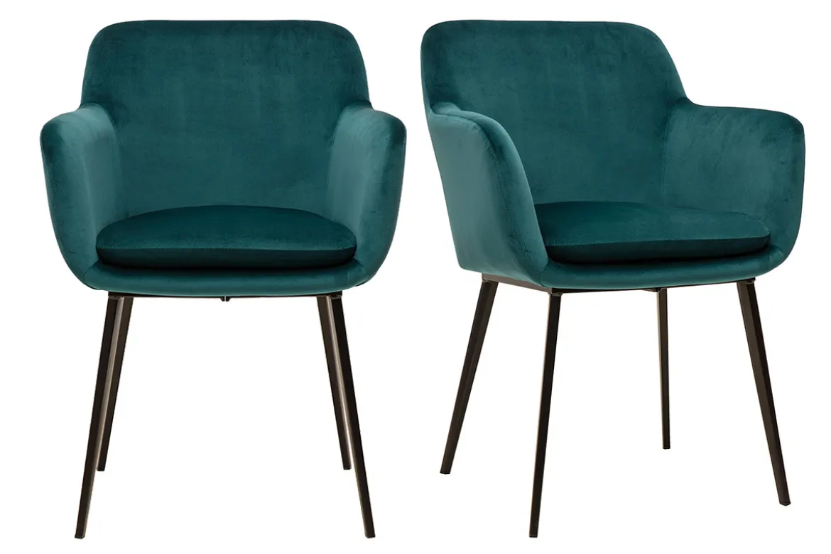 Chaises en tissu velours bleu pétrole et métal noir (lot de 2) AMIKA