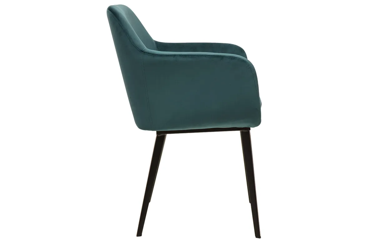 Chaises en tissu velours bleu pétrole et métal noir (lot de 2) AMIKA