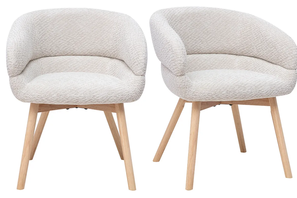 Chaises en tissu velours chenille beige et bois clair (lot de 2) TIGGY