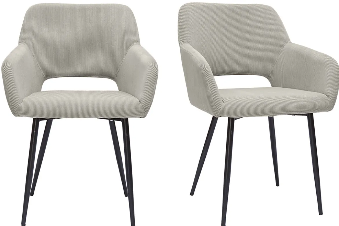 Chaises en tissu velours côtelé taupe et métal noir (lot de 2) LAURETTE
