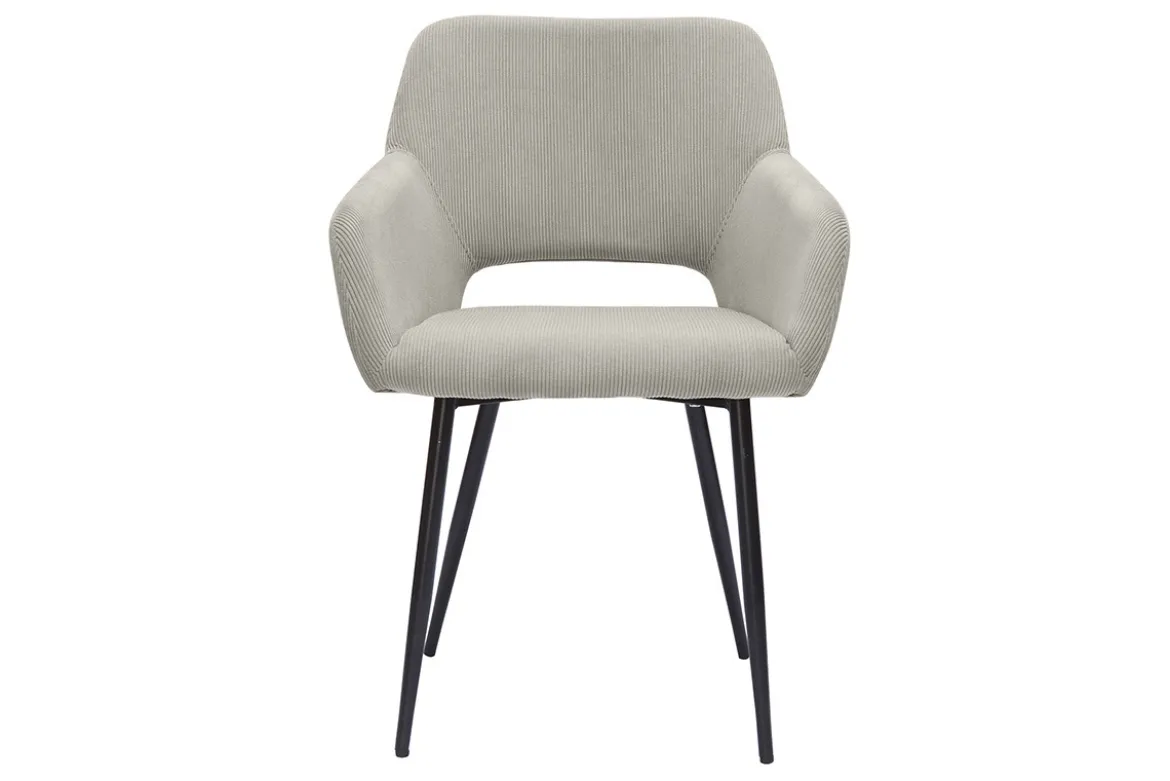 Chaises en tissu velours côtelé taupe et métal noir (lot de 2) LAURETTE