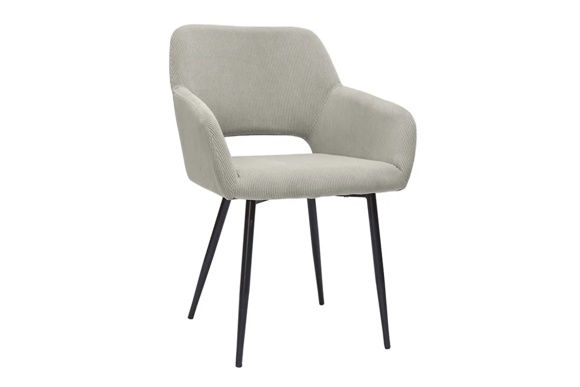 Chaises en tissu velours côtelé taupe et métal noir (lot de 2) LAURETTE