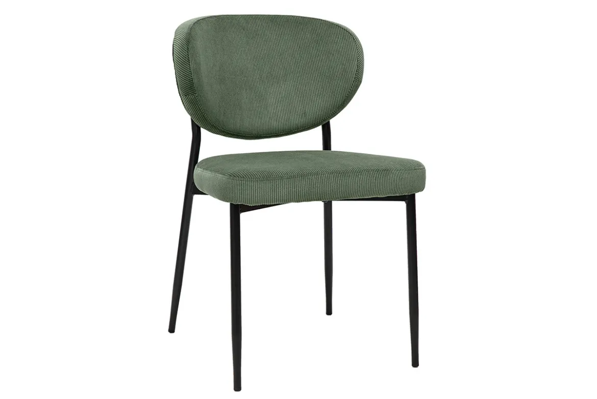 Chaises en tissu velours côtelé vert kaki et métal noir (lot de 2) BREKA