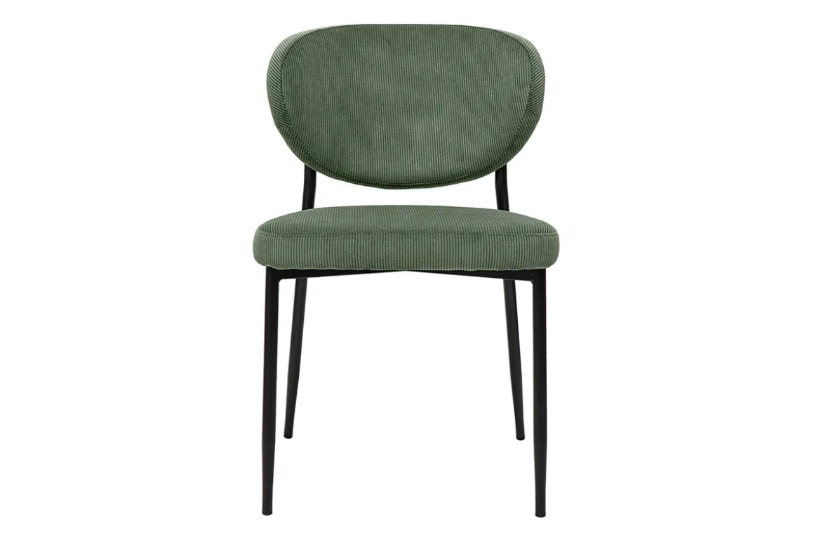 Chaises en tissu velours côtelé vert kaki et métal noir (lot de 2) BREKA