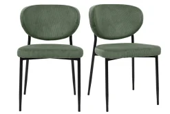 Chaises en tissu velours côtelé vert kaki et métal noir (lot de 2) BREKA