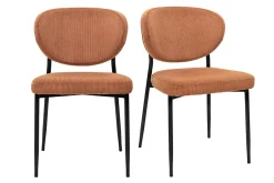 Chaises en tissu velours côtelé terre brûlée et métal noir (lot de 2) BREKA